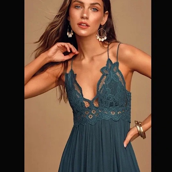 Free People Adella Maxi Slip Dress in Turquoise NWT - Picture 5 of 13